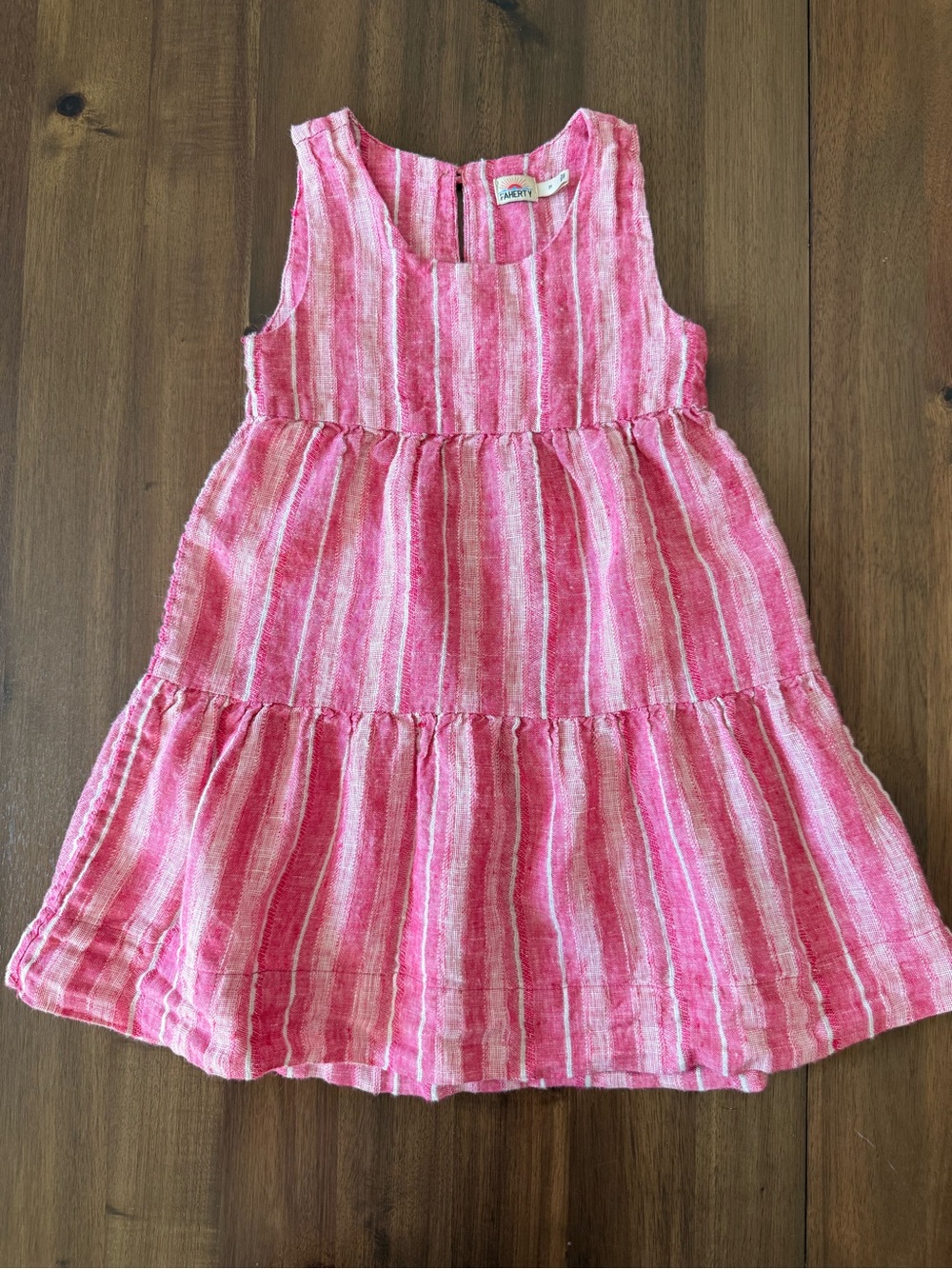 Faherty Striped Tiered Linen Blend Kids Dress